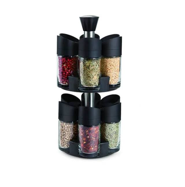 Set 12 recipiente pentru condimente cu suport rotativ