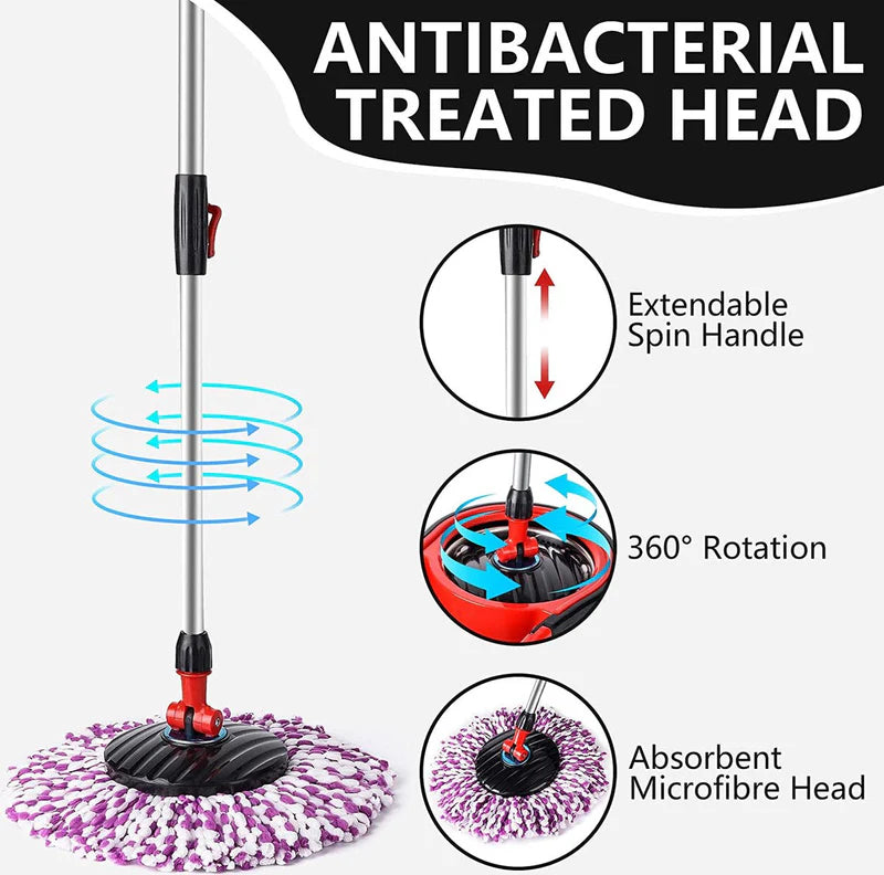 Set mop magic rotativ 360 grade , cu talpă și cuva din inox , 4 rezerve diferite + perie rosturi, rezerve incluse