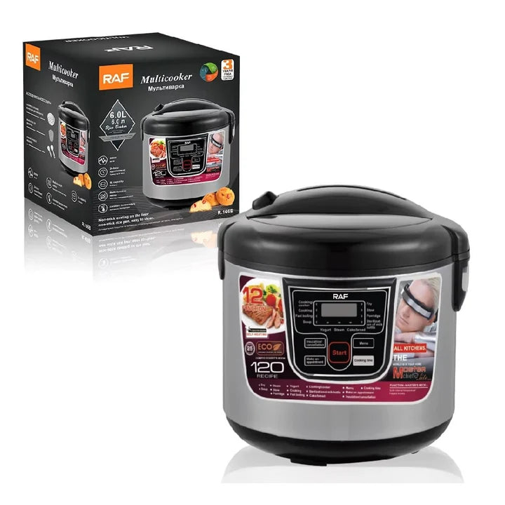 Aparat multicooker pentru gatit, RAF R166B, 700W, 5L, 12 functii, afisaj digital LED, 29x29cm