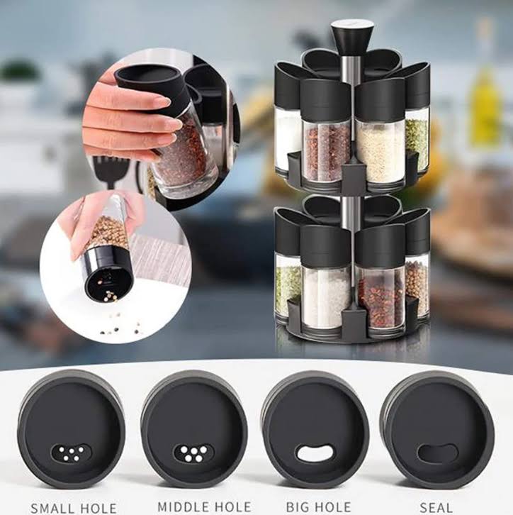 Set 12 recipiente pentru condimente cu suport rotativ
