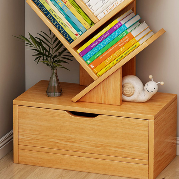 Raft modern pentru depozitare carti, organizator din lemn in forma de copac 158x34cm