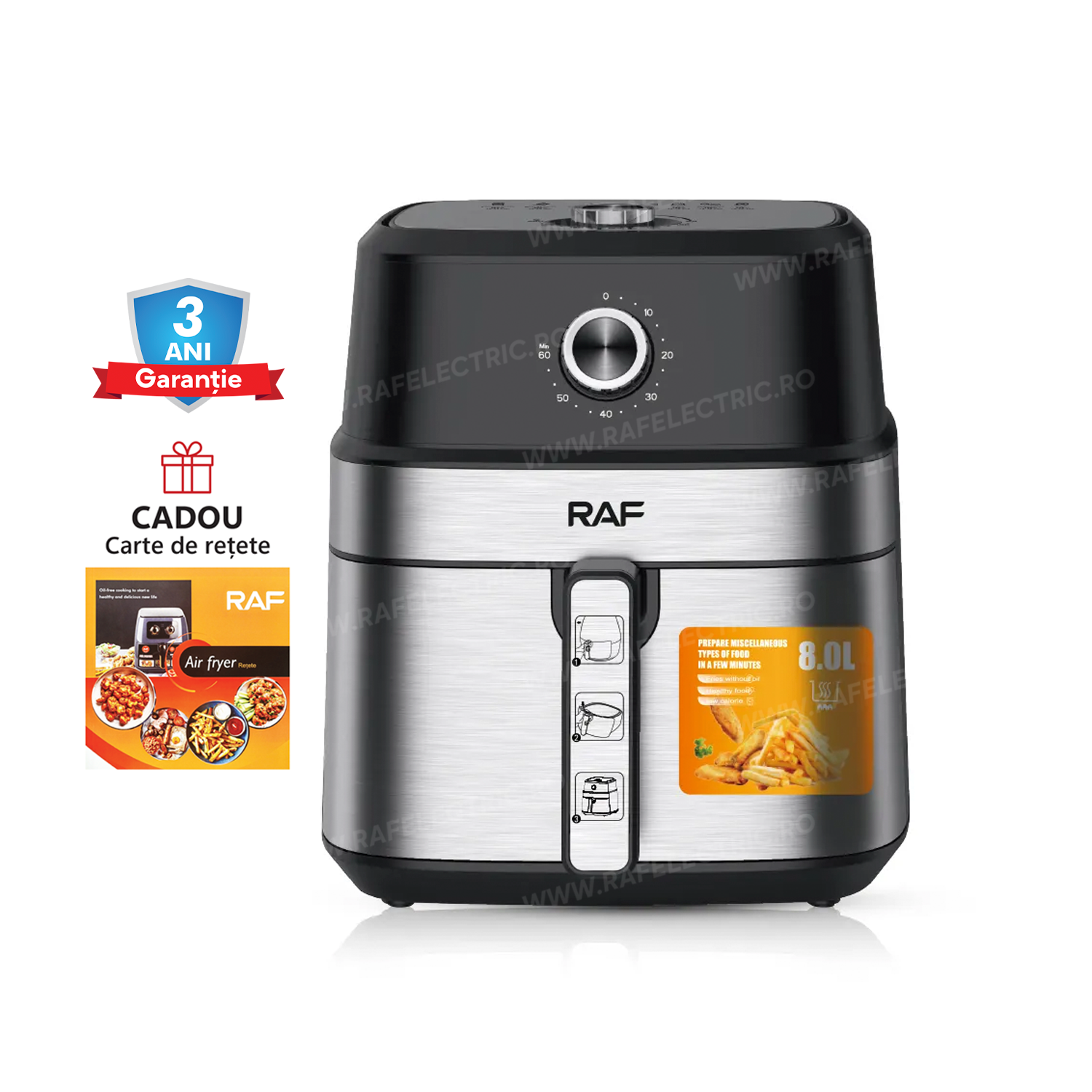 Air Fryer RAF 5319 - Friteuza cu Aer Cald, Fara Ulei, Capacitate 6.5L, 1800W, Negru