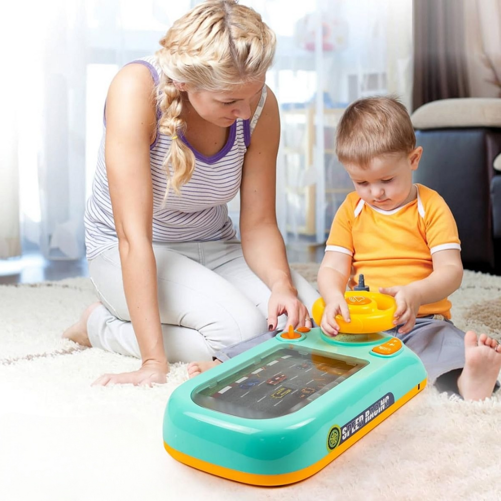 Jucarie Interactiva Volan, model circuit sau spatiu, sunete si functii, alimentare USB, pentru copii 3-6 Ani