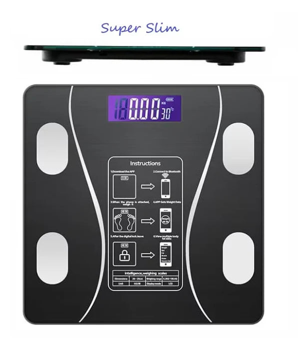 Cantar corporal cu ecran digital Iluminat, aplicatie smart, compatibil android/Ios, conectare bluetooth, termometru, 180 Kg Max