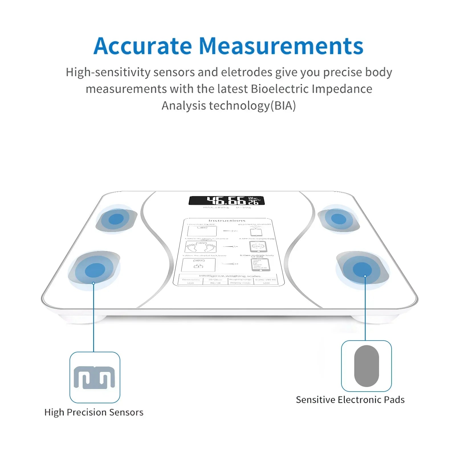 Cantar corporal cu ecran digital Iluminat, aplicatie smart, compatibil android/Ios, conectare bluetooth, termometru, 180 Kg Max