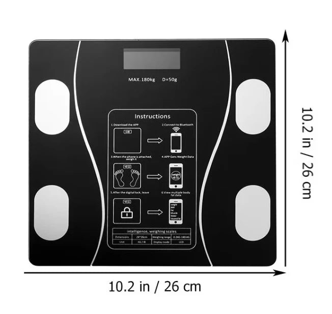 Cantar corporal cu ecran digital Iluminat, aplicatie smart, compatibil android/Ios, conectare bluetooth, termometru, 180 Kg Max