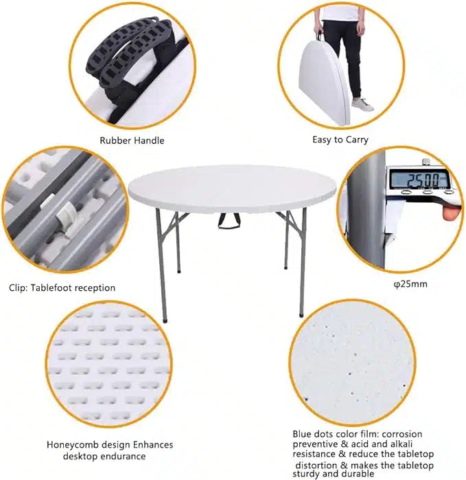 Masă Rotundă Pliabilă 150 cm, HDPE Profesional, 400 kg, pentru Evenimente și Catering