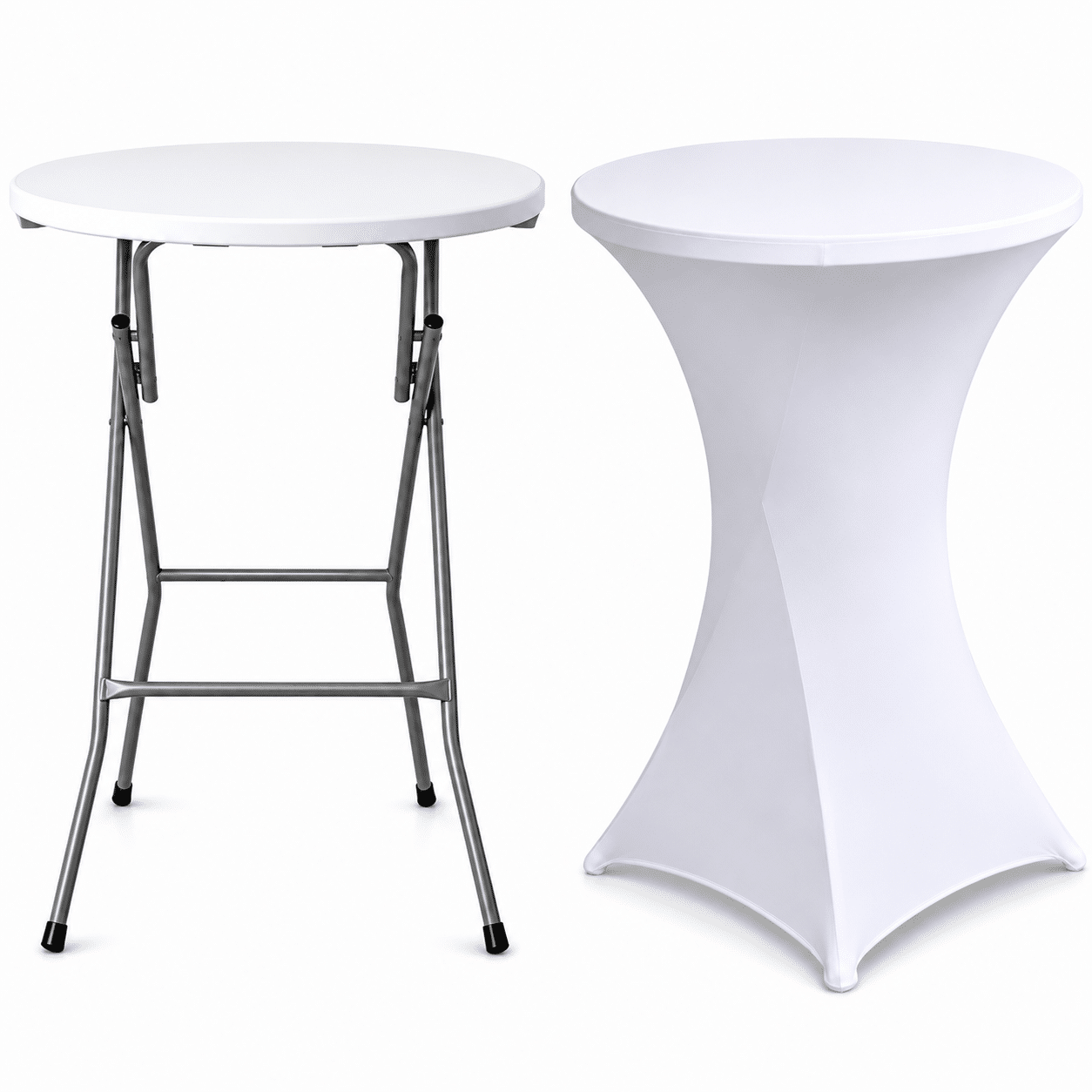 Masă Înaltă Pliabilă AT-2061, Ø80 cm, 110 cm Înălțime, Husă Elastică Inclusă, Cadru Metalic