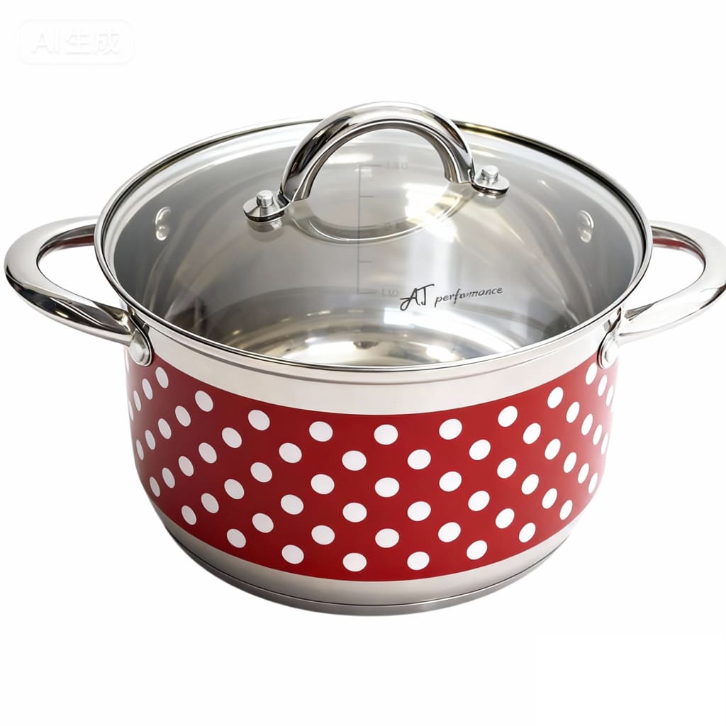 Set Oale din inox 3 Piese cu Capace din Sticlă – Design cu Buline, Compatibile cu Toate Sursele de Căldură