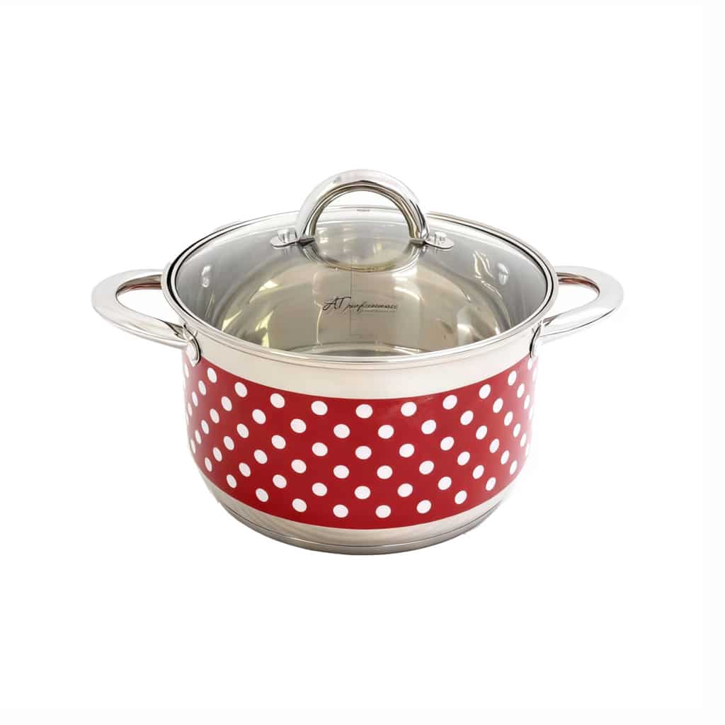 Set Oale din inox 3 Piese cu Capace din Sticlă – Design cu Buline, Compatibile cu Toate Sursele de Căldură