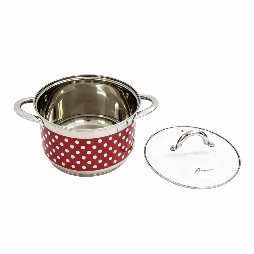 Set Oale din inox 3 Piese cu Capace din Sticlă – Design cu Buline, Compatibile cu Toate Sursele de Căldură