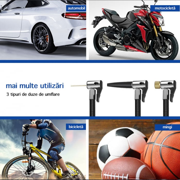 Pompa de aer electrica pentru masina (Compresor), Multifunctionala, 4000 mAh, 120W, afisaj digital LCD, lanterna LED, incarcare USB, Portabila
