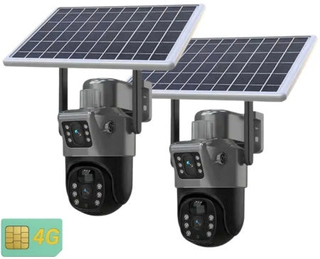 PACHET 2 X CAMERA DE SUPRAVEGHERE DUBLA CU PANOU SOLAR CARTELA SIM 4G PLUS 2 CARDURI DE 32GB CADOU
