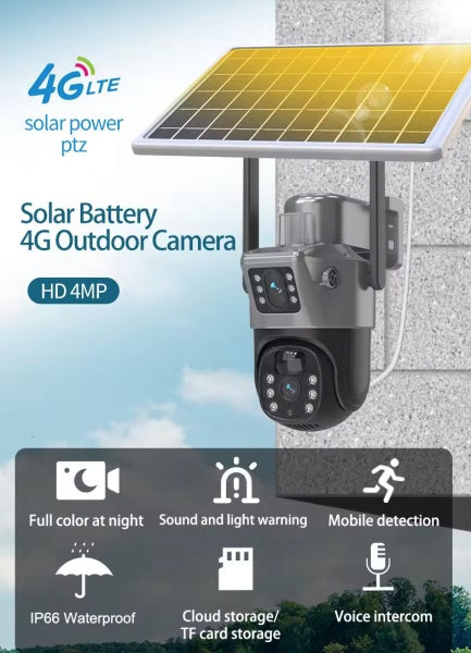 PACHET 2 X CAMERA DE SUPRAVEGHERE DUBLA CU PANOU SOLAR CARTELA SIM 4G PLUS 2 CARDURI DE 32GB CADOU