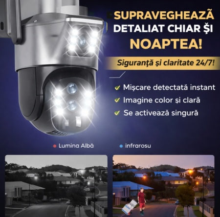 PACHET 2 X CAMERA DE SUPRAVEGHERE DUBLA CU PANOU SOLAR CARTELA SIM 4G PLUS 2 CARDURI DE 32GB CADOU