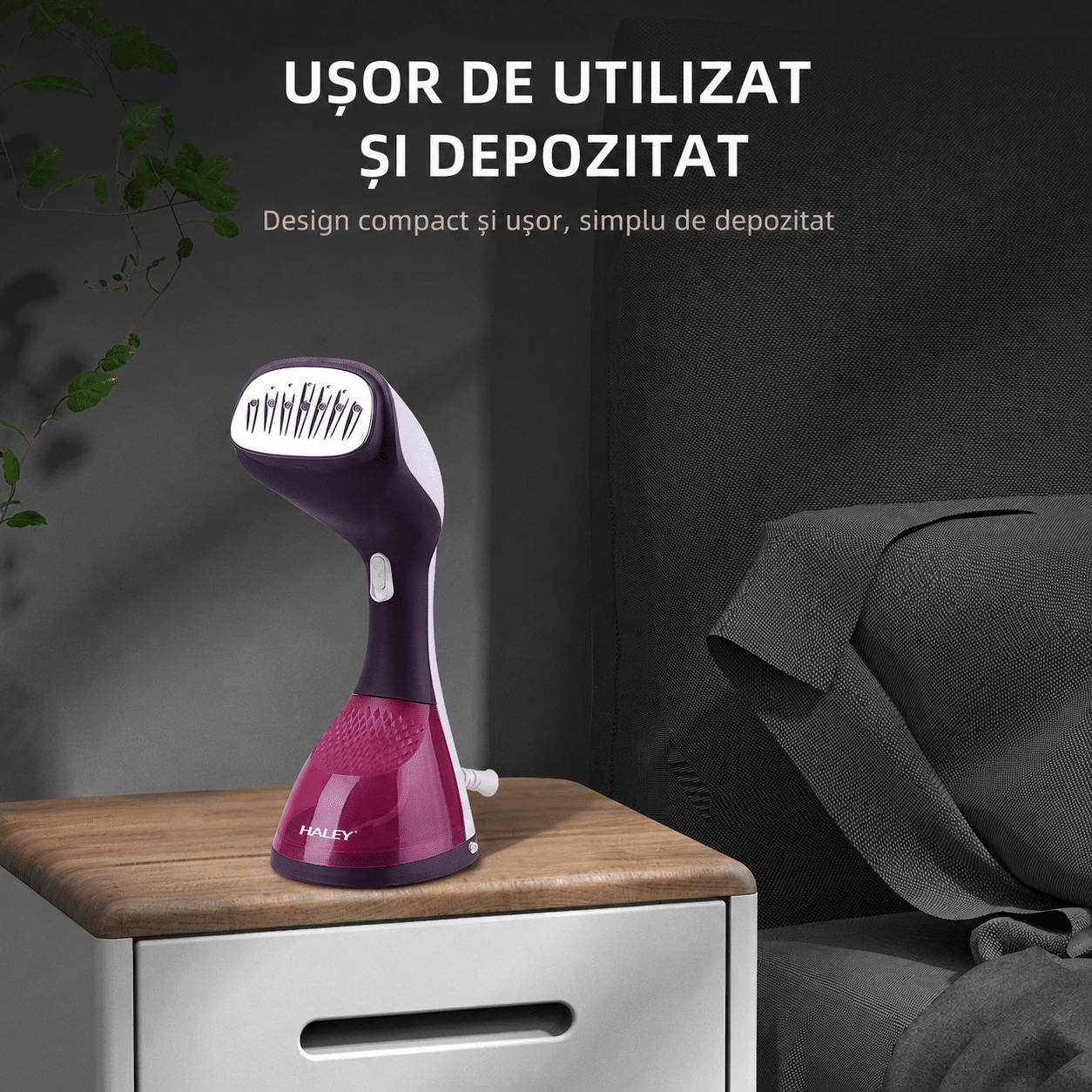 Aparat Vertical De Călcat Cu Aburi Haley HY-312, 1500W, Portabil, Rezervor De Apă, Perie Inclusă, Protecție La Supraîncălzire, Mov