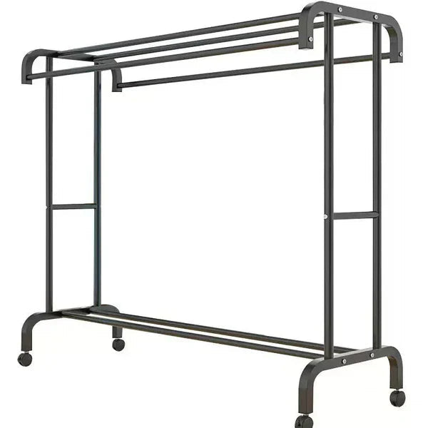 Suport Metalic pentru Haine Tip Stender cu Bara Dubla si Raft Pantofi, Organizator Garderoba, 150 cm, Negru