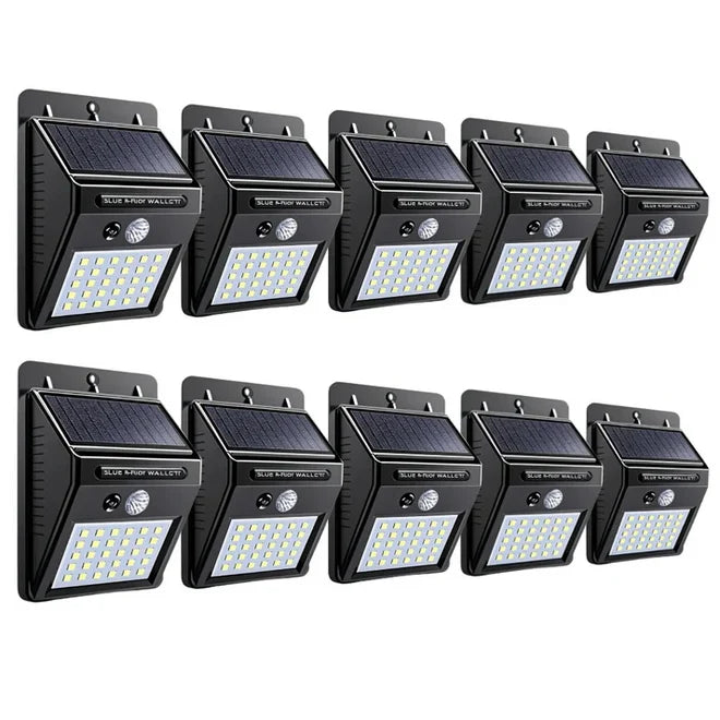 Set 10 lămpi solare de perete cu senzor de mișcare, 30 LED, panou solar integrat
