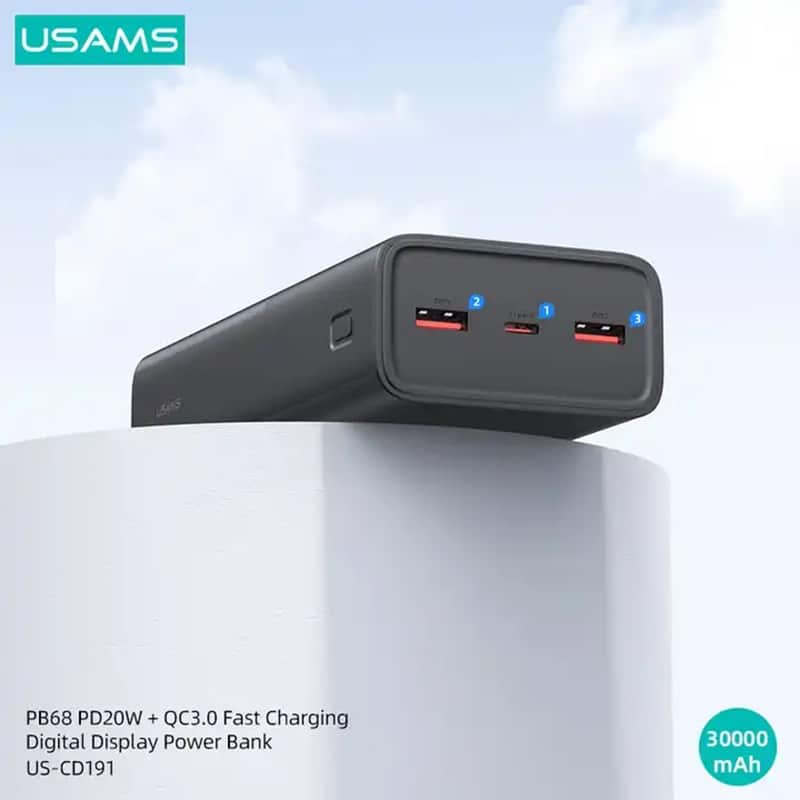 Baterie Externă USAMS, 30000mAh, 22.5W Fast Charge cu Display Digital LED