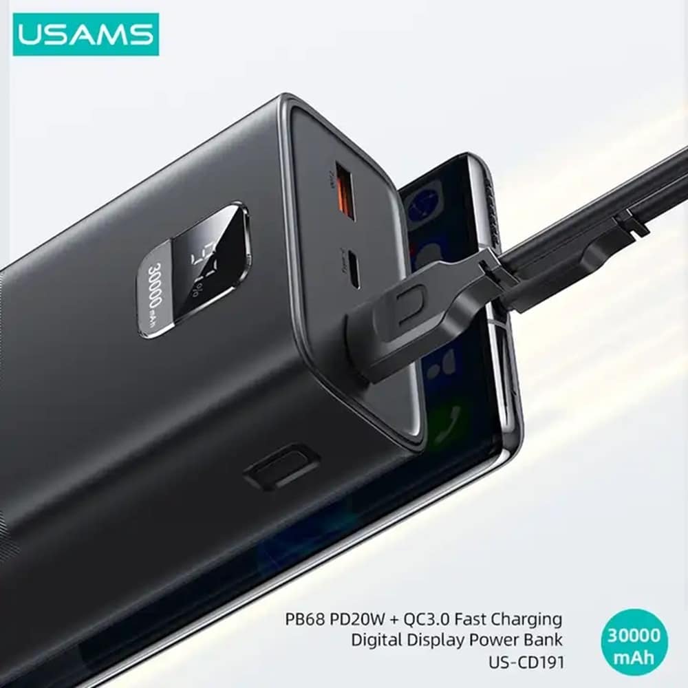 Baterie Externă USAMS, 30000mAh, 22.5W Fast Charge cu Display Digital LED