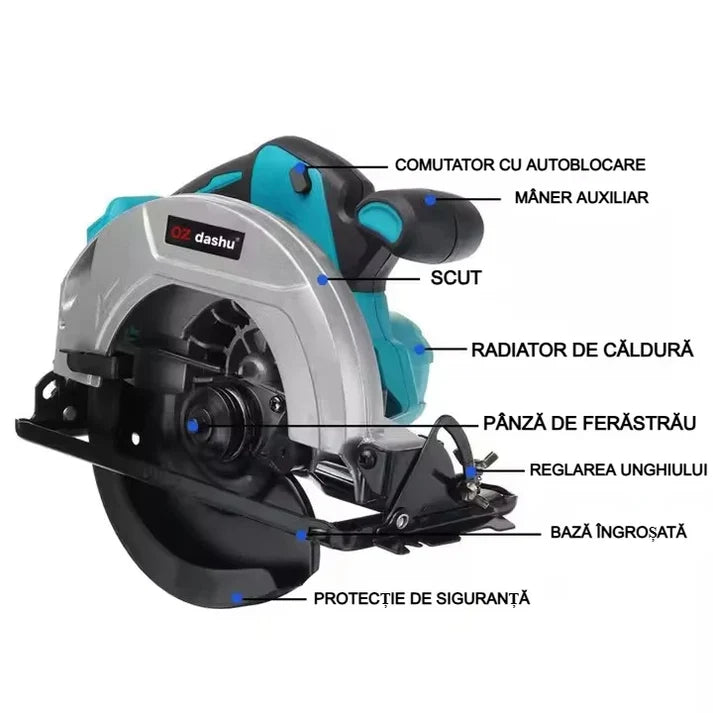 Fierăstrău Circular Electric Brushless – 1200W, 2 Baterii 36V, 10000 RPM, Lamă 185 mm