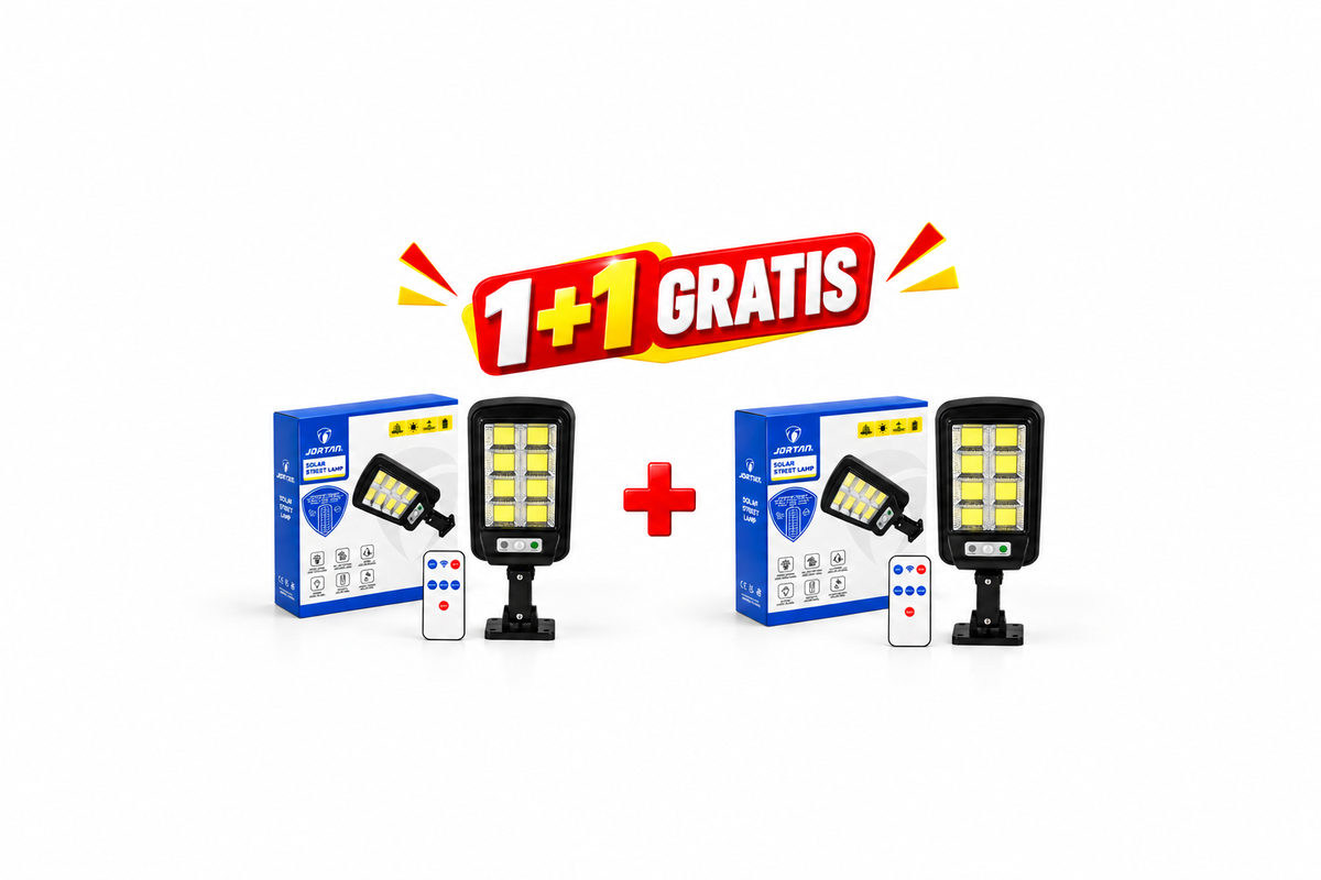 Pachet x2 LAMPA SOLARA DE EXTERIOR CU SENZOR JORTAN TAG25 8P COB TELECOMANDA
