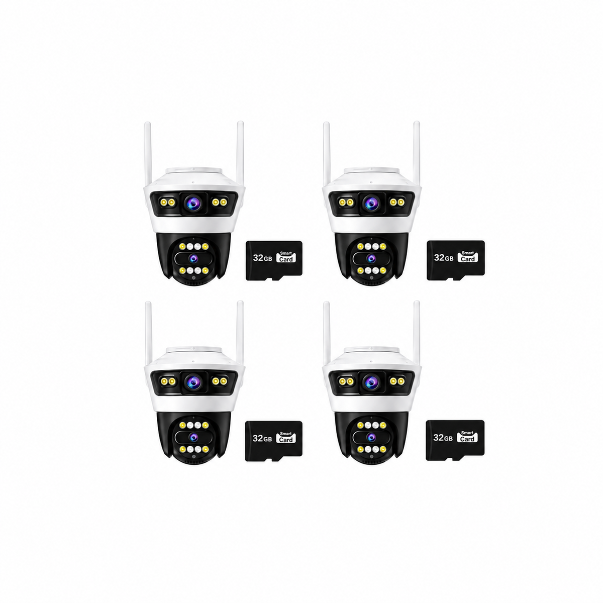 Set 4 Camera de Supraveghere Dubla Jortan 4: Viziune Panoramica 180° & WiFi/LAN plus 4 Carduri 32 GB