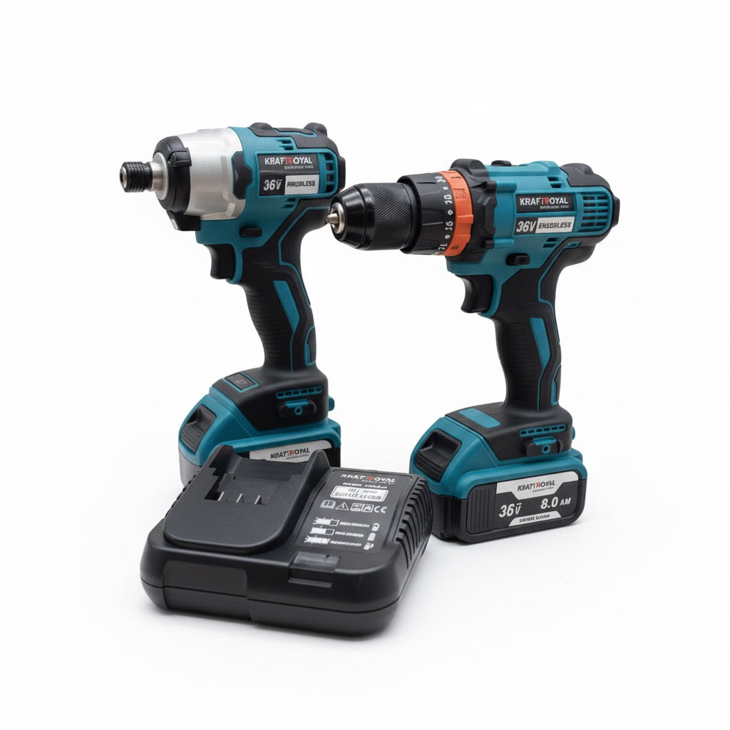 Set Mașină de Găurit și Mașină de Înșurubat cu Impact, 48V, 8Ah, Fără Fir, 2 Acumulatori, Valiză Transport