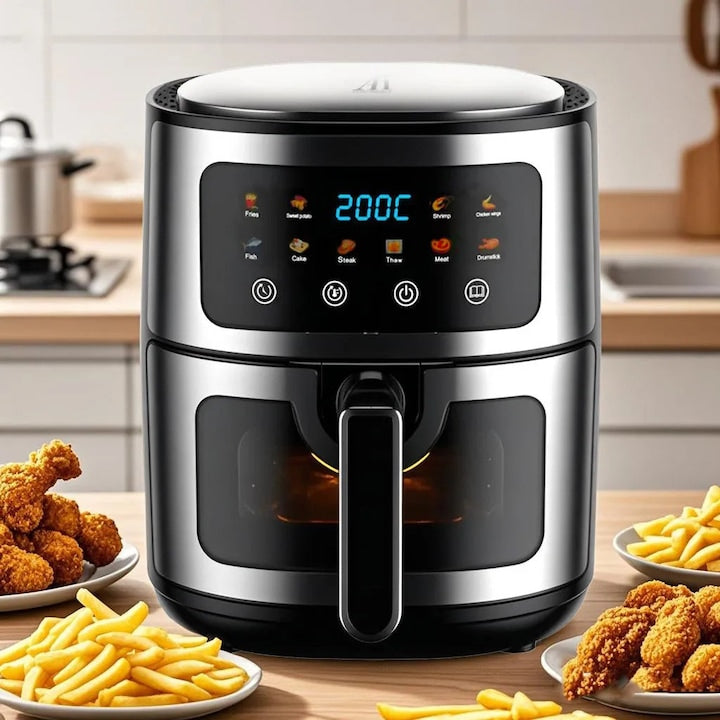 Friteuză cu Aer Cald AT PERFORMANCE 8L, 10 Programe Smart, 2800W, Panou Tactil, Circulație 3D Aer Fierbinte, Teflon Non-Stick + 100 Bucăți Hârtie de Copt CADOU