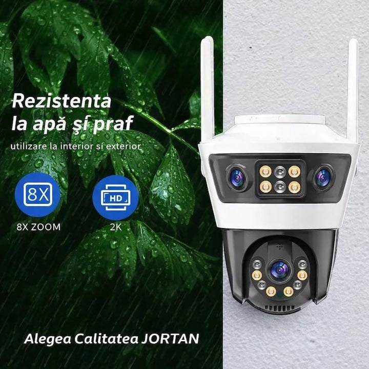 Camera de supraveghere WiFi Jortan 9MP(3+3+3), Full HD, exterior sau interior, senzor de miscare, vedere de noapte, microfon, difuzor, aplicatie Yoosee
