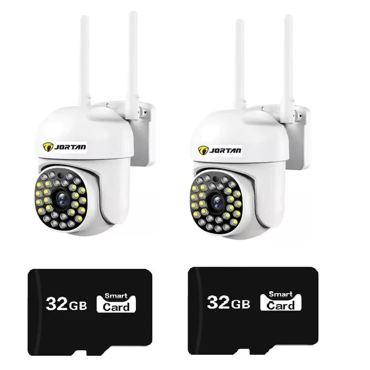Set 2 x Camera de Supraveghere Rotativa Jortan cu Senzor de Miscare si Infrarosu + 2 Carduri 32GB