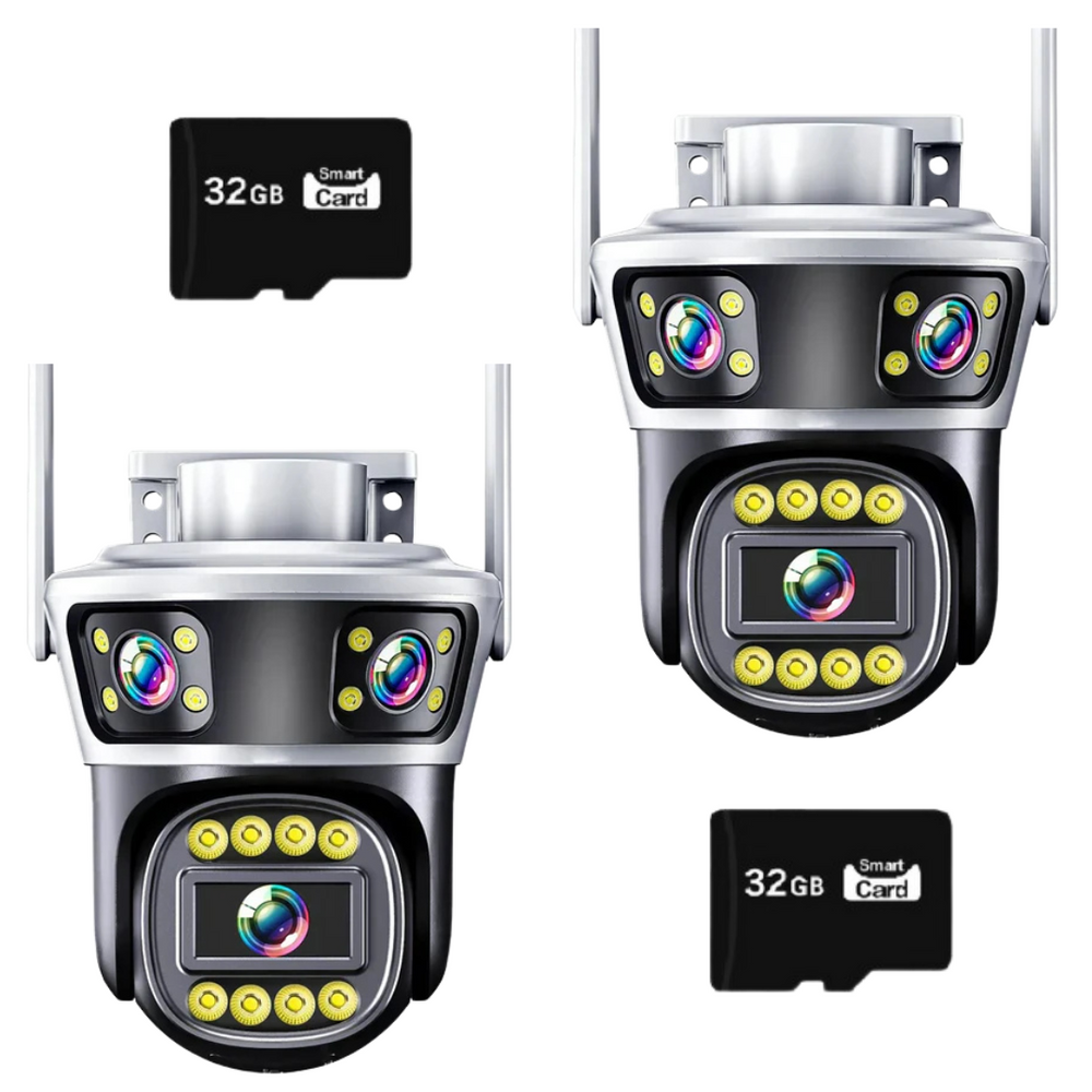 SET 2x Camere Triple Wireless AI - WiFi Jortan, Vedere Nocturna Avansata, 9MP, IP66, 2x Carduri 32GB Incluse