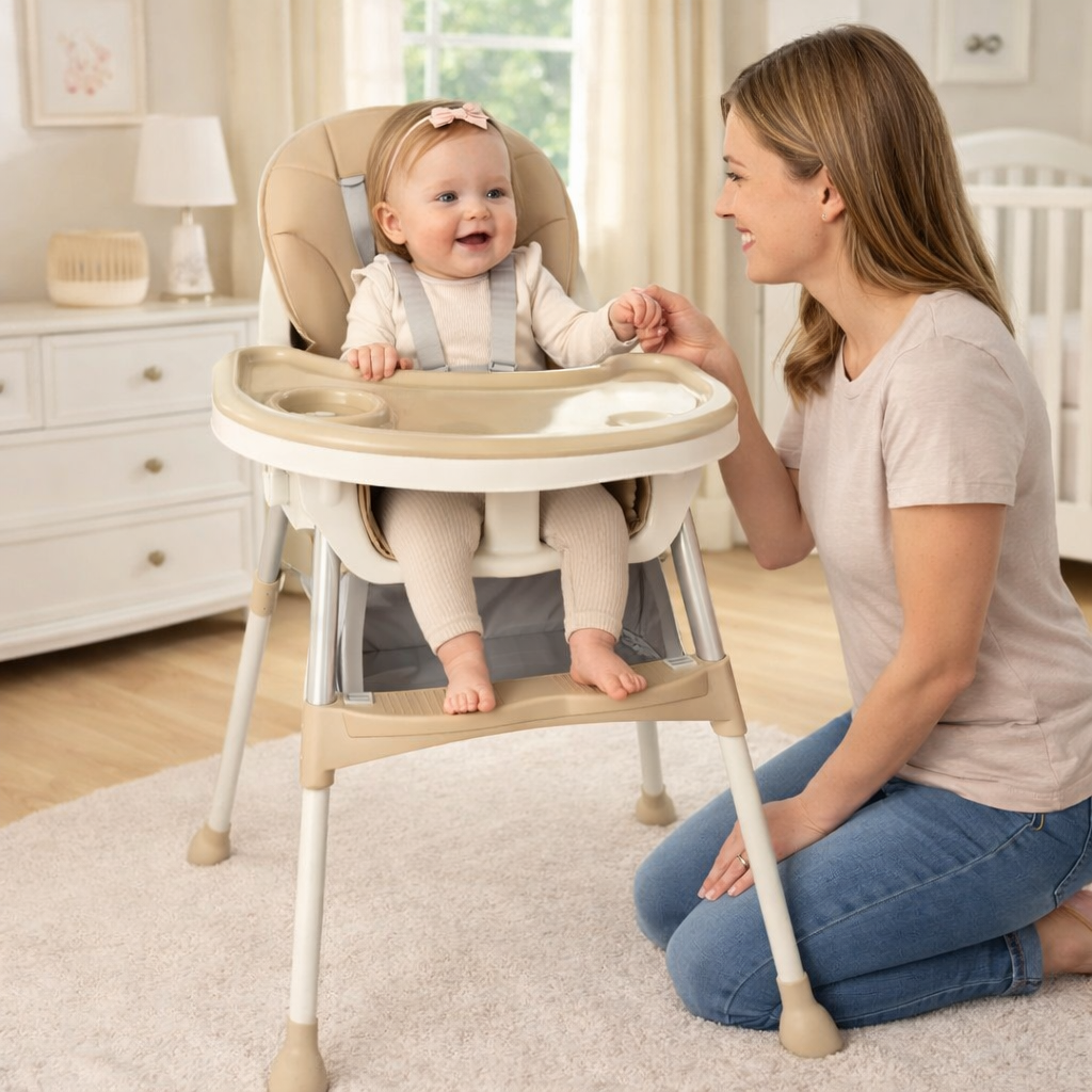 Scaun de masă pentru bebeluși KIDOO KD-44, Roz, cu centură de siguranță în 5 puncte