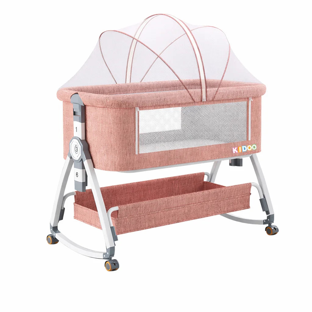 Pat portabil pentru bebeluși KIDOO ,3 în 1 cu saltea confortabilă, înălțime reglabilă, roți și pliere ușoară – ideal pentru nou-născuți