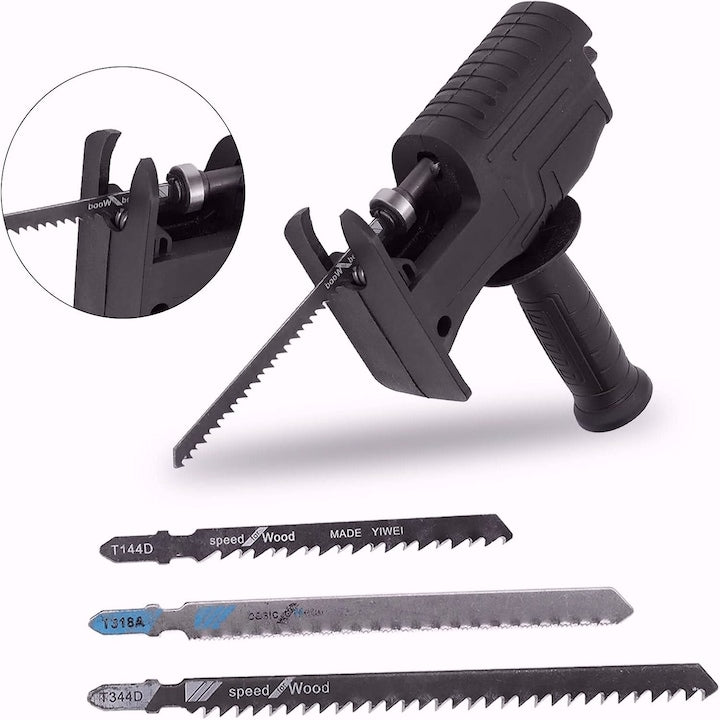 Adaptor tip fierastrau sabie soricel, pentru bormasina, 3 lame incluse