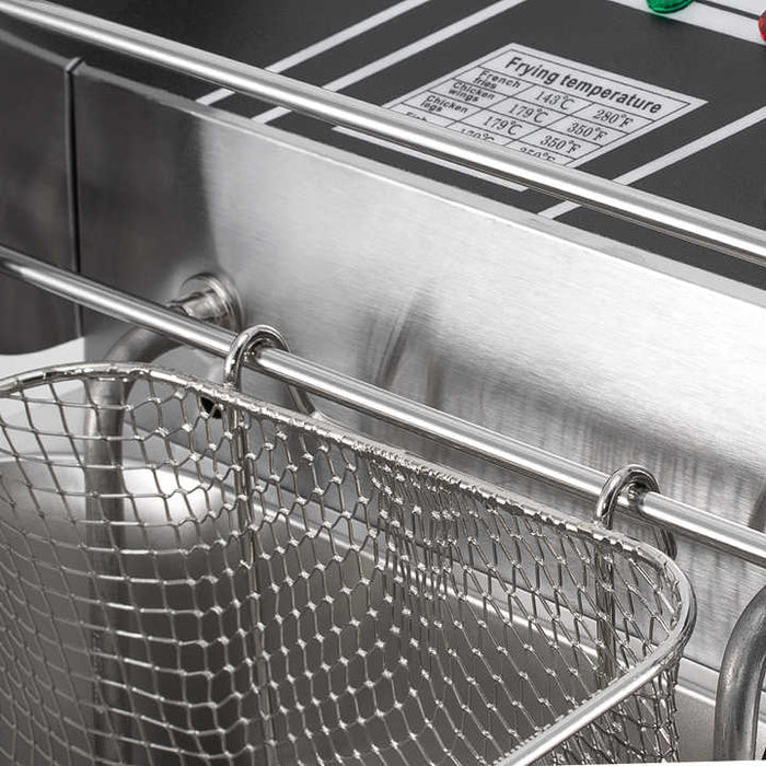 Friteuza Electrica Comerciala RAF 2500W , R5220 , un rezervor, usor de curatat, cos auto-strecurabil, blat din otel inoxidabil, capac pentru prevenirea stropirii, capacitate 5L, gri