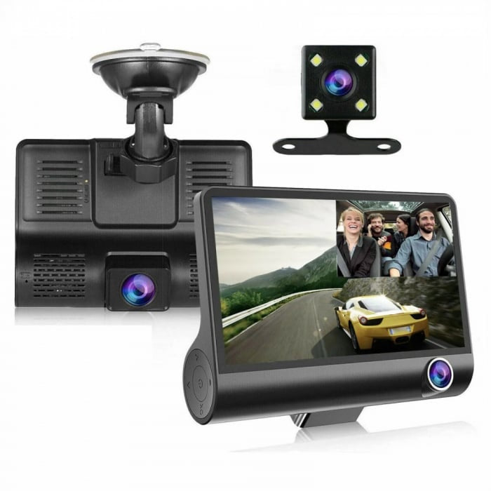 Camera auto tripla FullHD, 3 camere-fata/spate/interior, ecran 2”, G Senzor