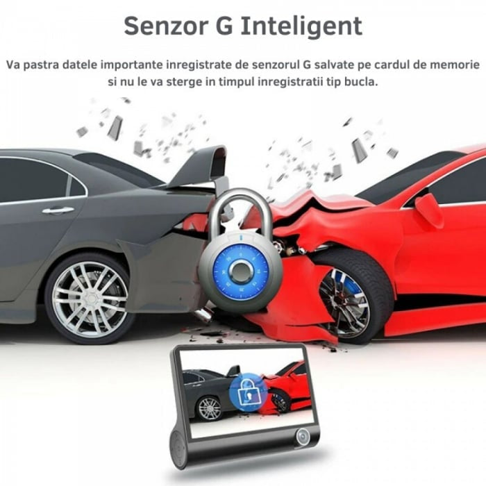 Camera auto tripla Blackbox L300-1, Full-HD, 3 camere-fata/spate/interior, ecran 4'', G Senzor