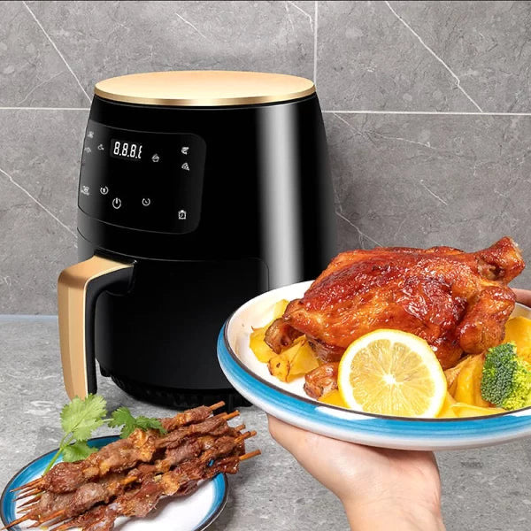 Pachet ! Friteuza cu aer cald , fără ulei , air fryer capacitate 6 L , ecran digital , funcție de coacere , + SET 100 Hârtii de copt