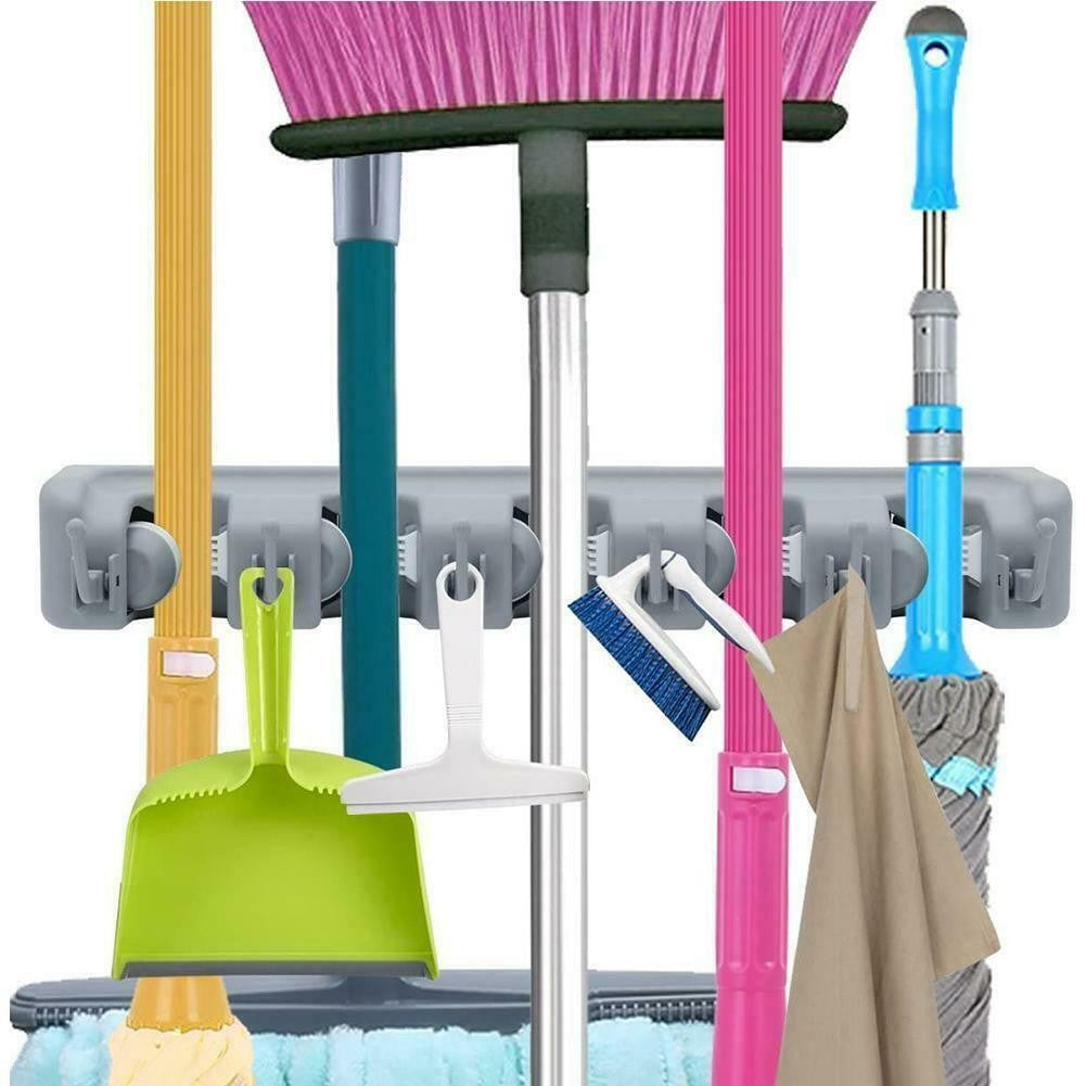 Organizator universal, suport de perete multifunctional pentru mop si matura, cu 5 locuri