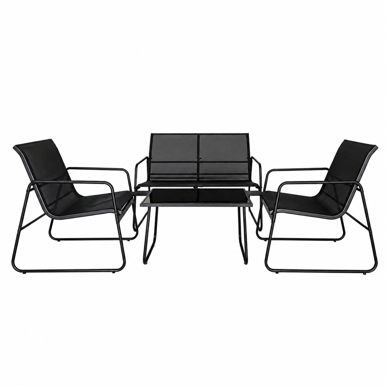 Set Mobilier Grădină AT PERFORMANCE® 4 Piese, Canapea 2 Locuri + 2 Fotolii + Măsuță, Cadru Metalic