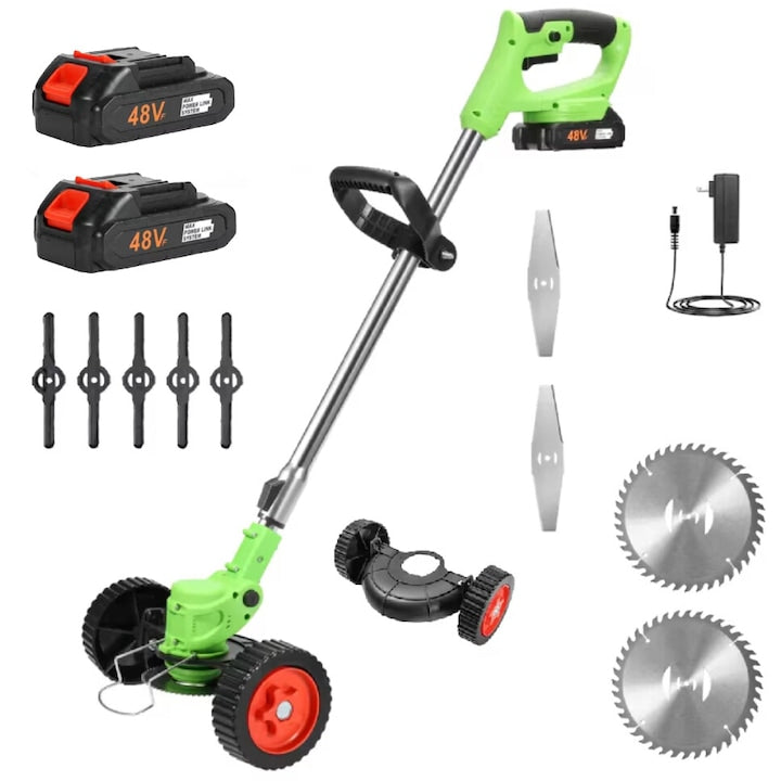 Motocoasa electrica pe roti 48V, 4000 mAh, 18000 RPM, cu acumulatori