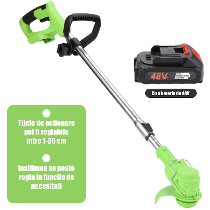 Motocoasa electrica pe roti 48V, 4000 mAh, 18000 RPM, cu acumulatori