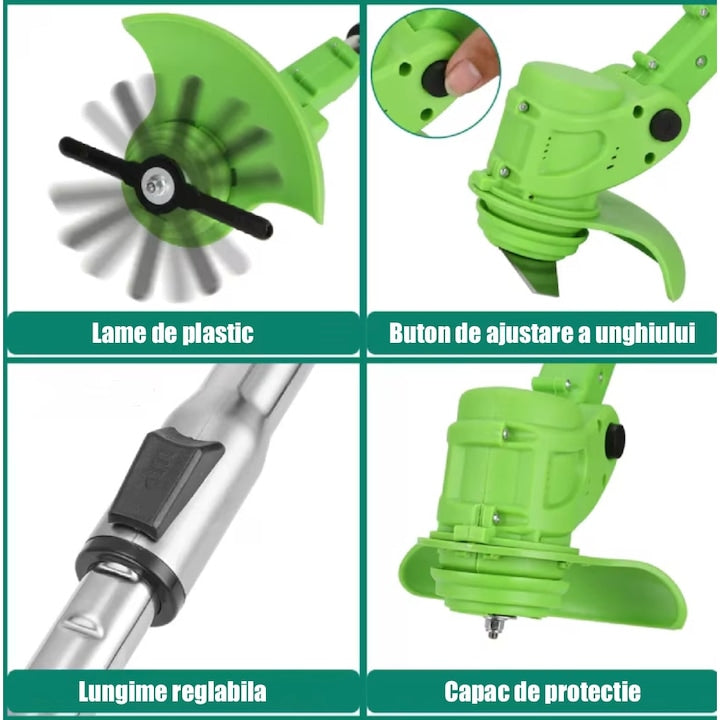 Motocoasa electrica pe roti 48V, 4000 mAh, 18000 RPM, cu acumulatori