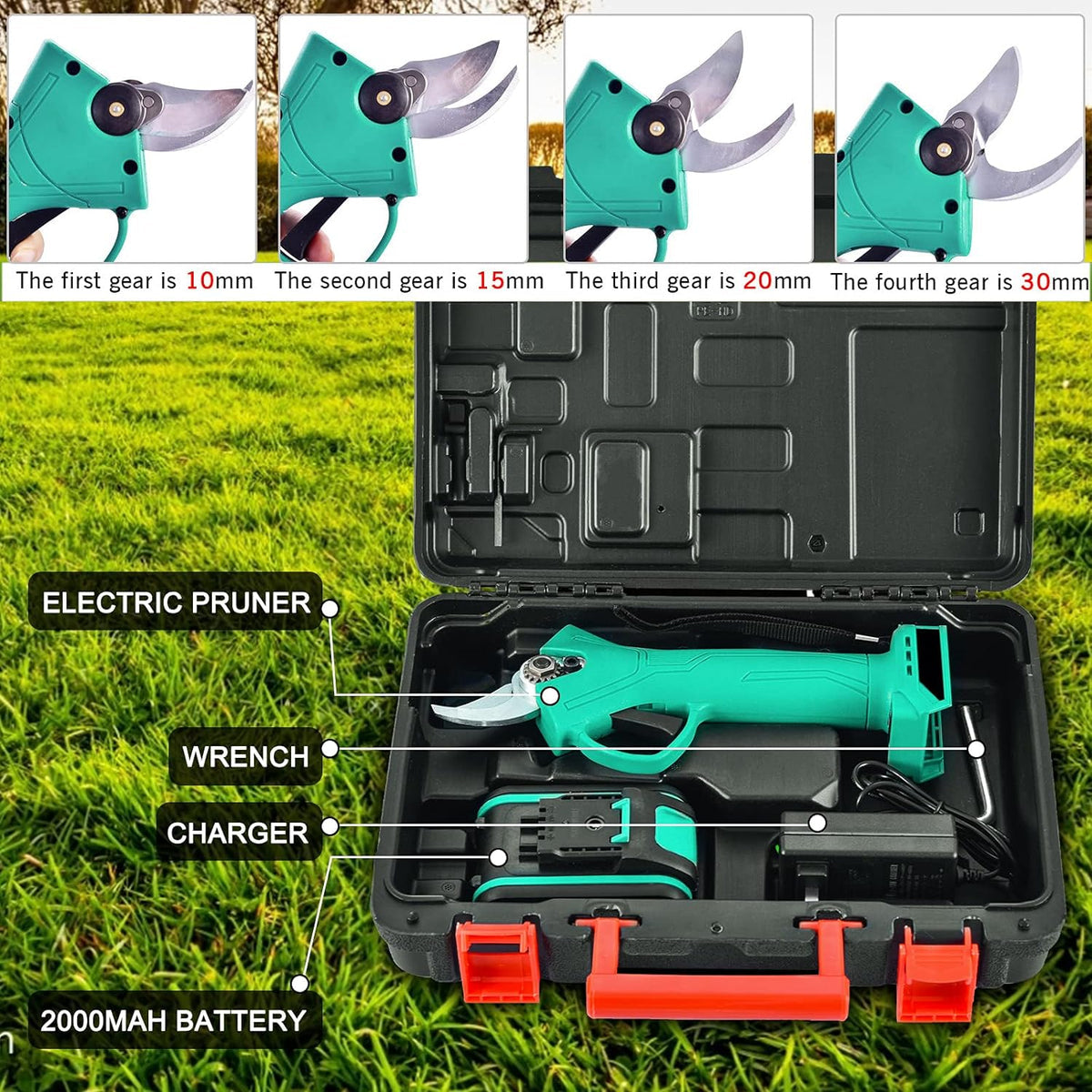 Foarfeca electrica pentru vita de vie si crengi, 2 acumulatori 48V