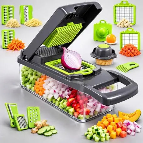 Razatoare multifunctionala legume si fructe 14 piese, lame inox + maner protectie