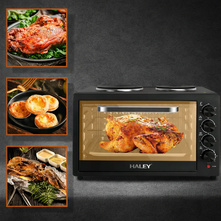 Cuptor Electric HALEY HY-5126, Garanție 3 Ani, 48L, 2000W, Plită Dublă Integrată, Timer, Temperatură Reglabilă, Design Compact