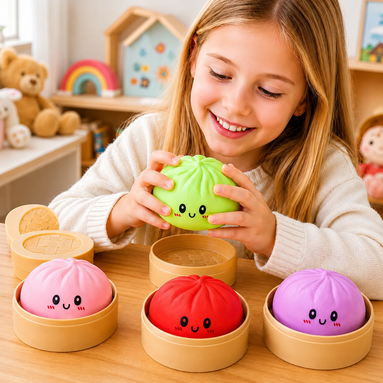 Jucărie Antistres Squishy Dumpling , 10 cm, Gălușcă Moale din Silicon, cu Cutie și Culoare Surpriză