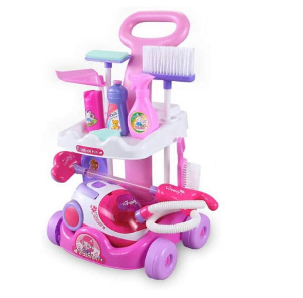 Set de Joaca Interactiv si Educativ, pentru Copii Banc de Curatenie cu Aspirator Functional, Mop, Faras, Perie, Matura, si Accesorii de Curatat, Roz