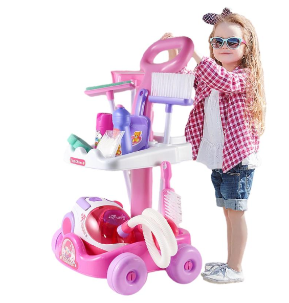 Set de Joaca Interactiv si Educativ, pentru Copii Banc de Curatenie cu Aspirator Functional, Mop, Faras, Perie, Matura, si Accesorii de Curatat, Roz